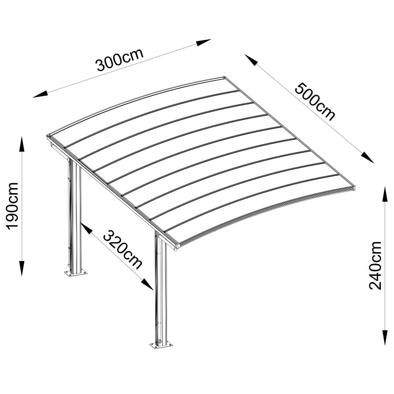 Carport Aluminium 15m² Anthracite - Abri Voiture Polycarbonate 5x3m