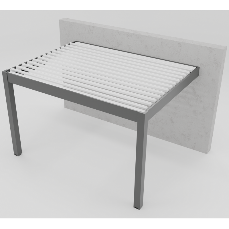 Cache Terasse Pergola adossée 12m² Seychelle alu gris - lames orientables blanc Essency